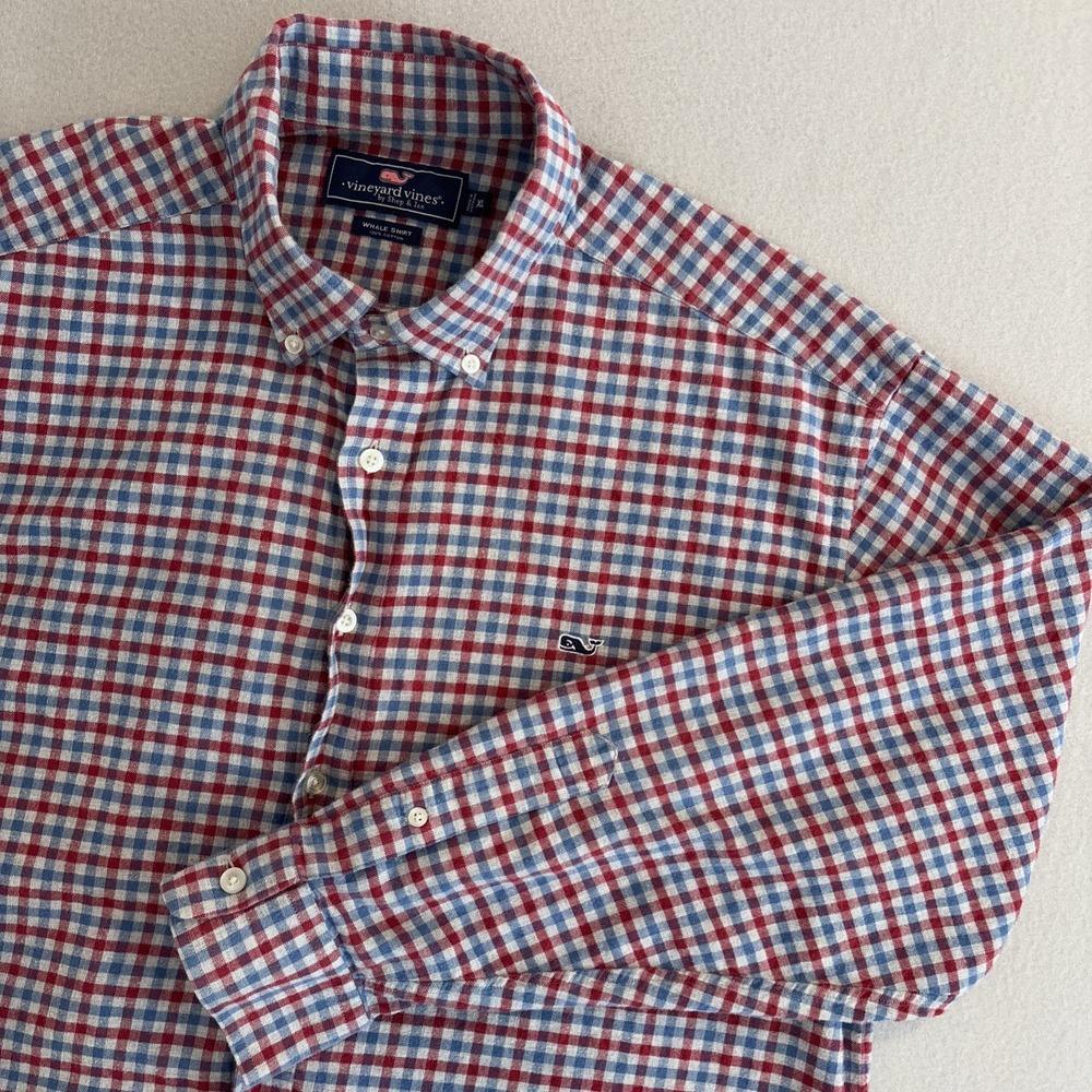 Vineyard Vines Whale XL Gray/red/blue Plaid Flannel Cotton Men's Shirt ~ So SOFT